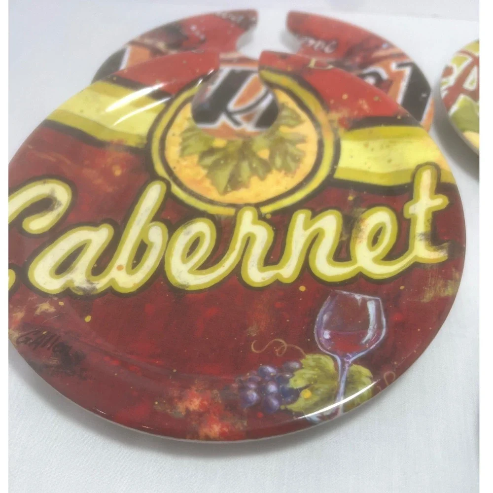 Set 4 Evergreen Earthware Wine Plates Cabernet Merlot Pinot Noir Chardonnay 7.5